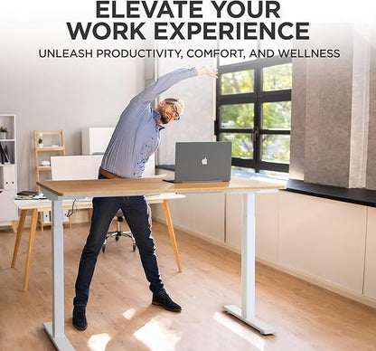 Rise Up Electric Standing Desk Adjustable Height 24-49" Dual Motor One Piece 60x30 Bamboo Large Standing Desk, Sit Stand Desk Rising Desk Home Office