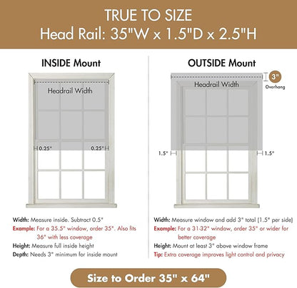 Madison Park Cordless Roman Shades, Total Blackout Window Blind Privacy Window Shades, Thermal Insulated Cordless Window Treatment for Bedroom, Living Room, Quincy, Single Panel 35" W X 64" H Grey