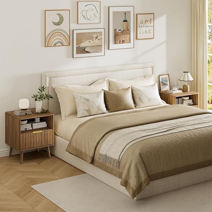 LYNSOM Fluted Dresser and Nightstand Sets 3 Piece, 7-Drawers Dresser and 1-Drawer Nightstands Set of 2, Wood Bedroom Furniture Set for Home, Bedroom, Hallway, Natural Oak