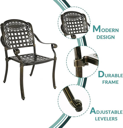 MEETWARM 9-Piece Outdoor Furniture Dining Set, All Weather Cast Aluminum Patio Garden Set with 8 Chairs,1 Oval Table, 2" Umbrella Hole, Dark Bronze