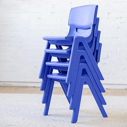 ECR4Kids 14in Plastic School Stack Chair, Classroom Furniture, Blue, 4-Pack