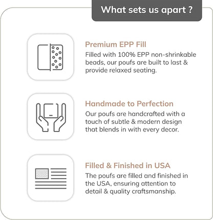 Anji Mountain 100% Handmade & Handcrafted Comfortable Home Décor Pouf Ottoman Footrest for Living Room, Bedroom, Nursery, Kidsroom, Patio Furniture - (22" x 22" x 16" - Black)