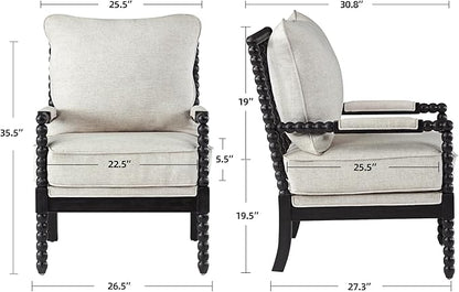 DUHOME Linen Fabric Spindle Accent Chairs Set of 2,Bobbin Chair with High Resilience Spring Cushion and Armrest Pads, Leisure Armchair for Living Room Bedroom Farmhouse Home Office Belcony