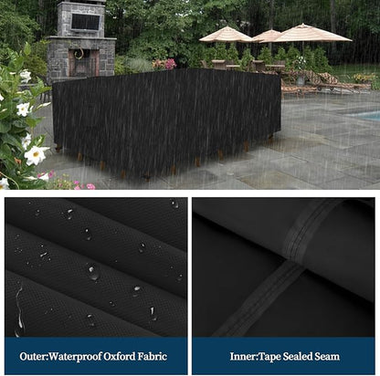 Easy-Going Square Patio Furniture Cover Waterproof Outdoor Dining Table and Chair Cover Anti-UV Outside Sectional Sofa Set Covers (126"L x 126"W x 32"H, Black)