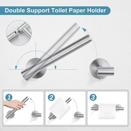 TQKAG 8-Pieces Bathroom Hardware Set Brushed Nickel SUS304 Stainless Steel Bath Towel Bar Set 23.6 Inch Round Bathroom Accessories Kit Wall Mounted