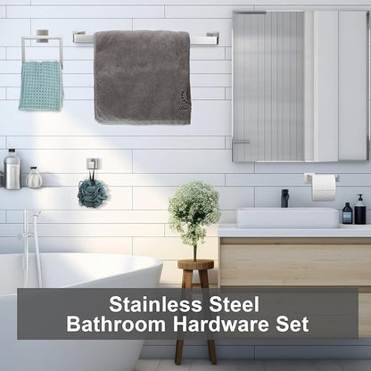 Gisafai 10 Pcs Bathroom Hardware Accessories Set 23.6 Inch Bath Towel Bar Kit Stainless Steel Bathroom Hardware Set Towel Racks Ring Hooks Paper Holder for Wall Mounted (Silver)