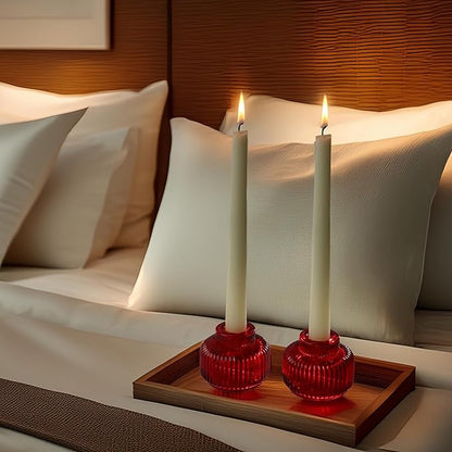 Kate Aspen Red Ribbed Taper Candle Holders for Candlesticks Set of 4 - Christmas Decor, Holiday Candle Holders, Red Candlesticks & Votive Candle Holder for Christmas Table Centerpieces