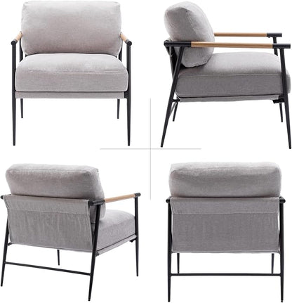 LukeAlon Mid Century Chenille Accent Chairs Set of 2, Ultra Soft Living Room Chairs with Metal Legs Modern Armchairs Upholstered Lounge Leisure Chairs for Bedroom Reception Area, Grey
