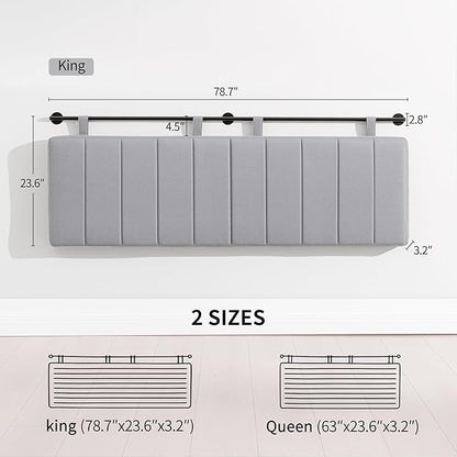 UEV King Headboard Only, Wall Mounted Hanging Upholstered Bed Head Board, Modern Vertical Channel Design of Fine Linen, Elegant Grey Fluted Headboard for Bedroom (Grey, King Size)
