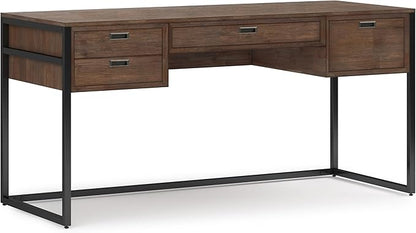 SIMPLIHOME Richmond Desk - 60-Inch Wide Solid Acacia Wood and Metal Writing Desk in Rustic Natural Aged Brown, Modern Industrial Home Office Computer Table with 2 Drawers and Flip-Down Keyboard Tray