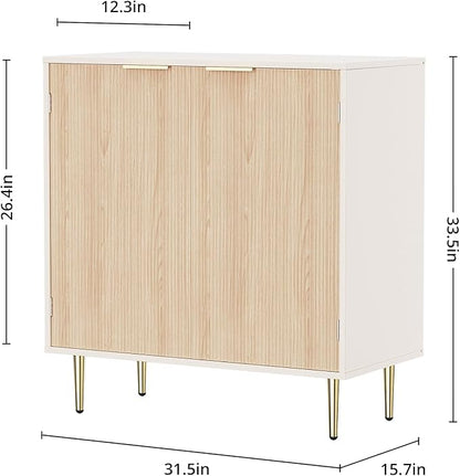 Buffet Sideboard Cabinet [Set of 2], Kitchen Cabinet with Golden Handles & Legs, Modern Accent Storage Cabinet with Adjustable Shelf, Coffee Bar for Kitchen, Dining Room, Oak
