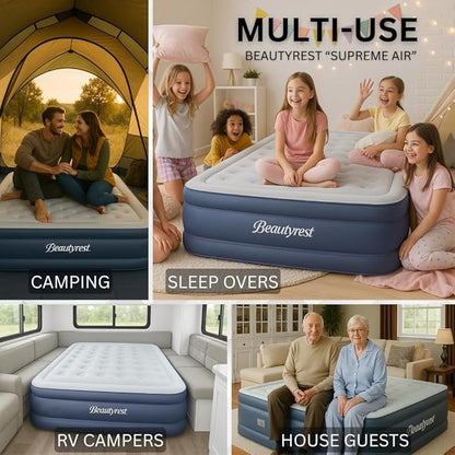 Beautyrest Supreme Air, Cal-King Size Air Mattress with Built-in Pump, Raised Inflatable Bed, Puncture-Resistant Vinyl, Auto Shut-Off, 650lb Support, Guest Bed, Camping Airbed, 3-Year Warranty