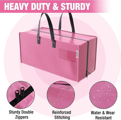 WORKPRO 6 Pack Extra Large Moving Bags with Zippers & Carrying Handles Backpack Straps, Heavy-Duty Storage Tote for Space Saving Moving Storage (Pink)