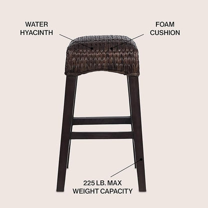 JONATHAN Y CSL1101C Maui 25.5" Rustic Bohemian Hyacinth/Wood Backless Counter Stool for Home, Kitchen, Dining Room, Workspaces, Cafes and Resturants, Dark Brown Woven Seat with Natural Wood Frame
