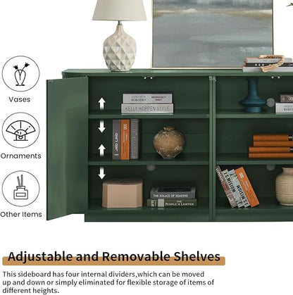 LKTART 64" Buffet Cabinet with Storage, Modern Fluted Accent Sideboard Media Console Credenza with Adjustable Shelves Pressed Spring for Kitchen Living Room,31.5" H (Green)