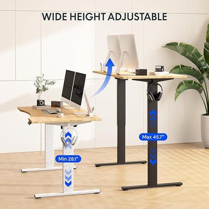 FLEXISPOT EN1 Bamboo Standing Desk, 48 x 24 Inches One-Piece Electric Height Adjustable Desk for Home Office (Black Frame + Bamboo Curved Desktop, 2 Packages)