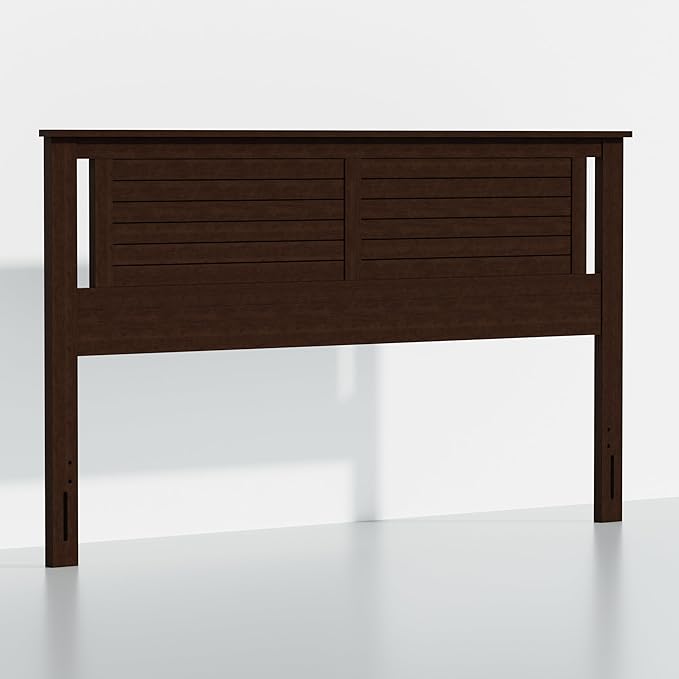 Serene King Size Wood Headboard Shiplap-Inspired Panel Design in a Stained Walnut Finish