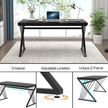 FOLUBAN Black Desk, Modern Wood and Metal Computer Desks for Home Office, Simple Writing Work PC Desk for Bedroom, Industrial Study Gaming Table for Living Room, 60 Inch