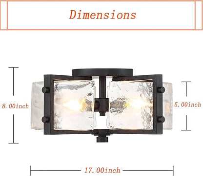 Bofea-Industrial Flush Mount Ceiling Light, Black Circular 4-Lights Farmhouse Hallway Light Fixture, Water Ripple Flush Mount Fixture Perfect for Kitchen Island,Dining Room and Hallway.