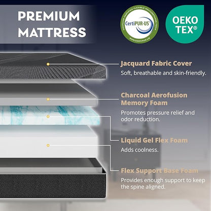 Full Adjustable Bed Base Frame with Wireless Remote + 12 Inch Full Gel Memory Foam Mattress Bed in a Box, Head and Foot Incline, Zero Gravity, Fiberglass Free, 75" × 54"