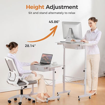 COMHOMA Small Standing Desk Adjustable Height Small Computer Desk Mobile Portable Rolling Laptop Table with Wheels 32" Computer Workstation Sit Stand Desks Portable Standing Table Treadmill desks