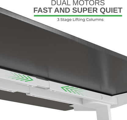 Rise Up Electric Standing Desk Adjustable Height 24-49" Dual Motor One Piece 60x30 Bamboo Large Standing Desk, Sit Stand Desk Rising Desk Home Office