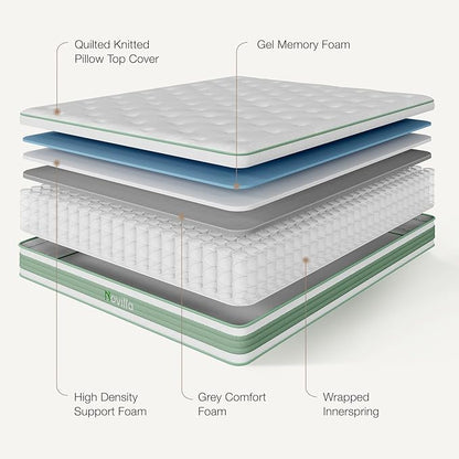 Novilla King Size Mattress, 10 Inch Hybrid Mattress, Gel Memory Foam & Individually Wrapped Pocket Coils Innerspring for Cozy Sleep, King Mattresses in a Box, Medium Firm with Pillow Top