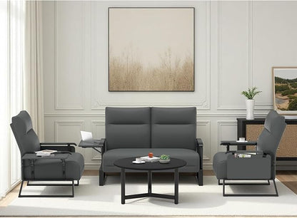 Modular Cloud Sectional Couches for Living Room, Faux Leather Loveseat & Accent Chairs Set of 2, Upholstered Sectional Sofa Set for Office, Gray
