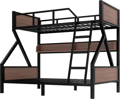 Bellemave Twin Over Full Bunk Bed with Storage Shelf and RGB LED Lights, Adults Bunk Bed with Angle Padded Ladder, Heavy Duty Bunk Beds with Noise-Reducing Rubber Stoppers, Black