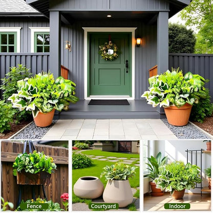 Artificial Plants Outdoor 10 Bundles(Artificial Greenery Fake Plants, Large Bunches Faux Plants with Stems and Plastic Leaves, Outdoor Bushes for Patio Front Porch Yard Garden Decor)