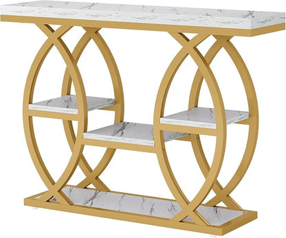Tribesigns 39.4" Console Table, Industrial 4-Tier Sofa Table Entryway Table with Storage Shelves, Narrow Wood Accent Tables with Metal Frame for Small Spaces, Hallway, Foyer, White Gold