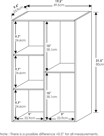 Furinno LUDER Book Shelf, 5-Cube Bookshelf, Reversible Bookcase, 9.4 x 19.5 x 31.5, for Living Room, Bedroom, Home Office, White