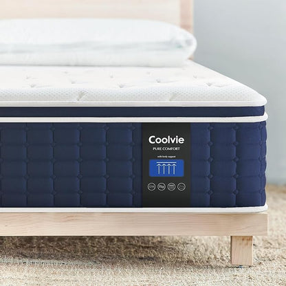 Coolvie Twin XL Mattress 14 Inch, Gel Memory Foam Bed in a Box, Adaptive Support Breathable Hybrid Mattresses with CertiPUR-US Certified, Double Coesoling Individually Coil & Medium Plush Support