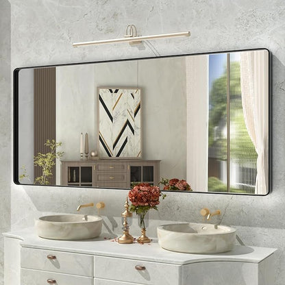 Matte Black Bathroom Mirror,72x32 Inch Large Black Metal Frame Vanity Mirror,Round Corner Black Rectangle Mirror for Wall,Tempered Glass,Anti-Rust(Horizontal/Vertical)
