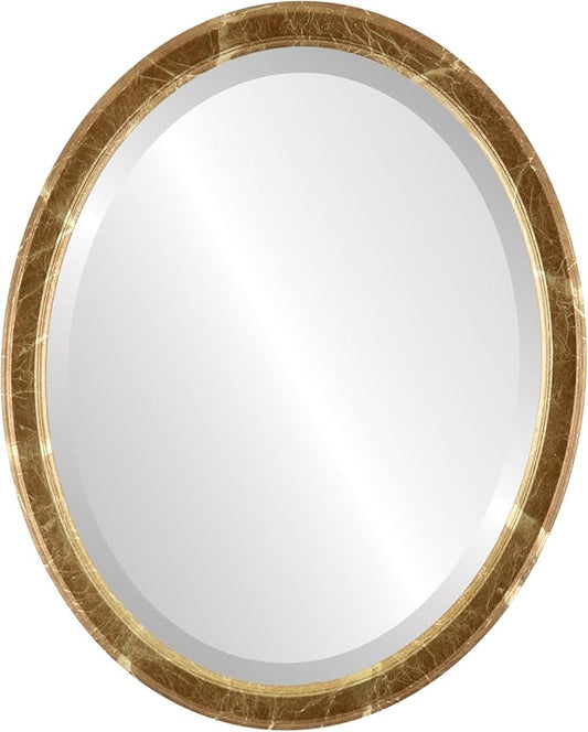 OVALCREST Oval Beveled Wall Mirror for Home Decor - Toronto Style - Champagne Gold - 18" x 14"