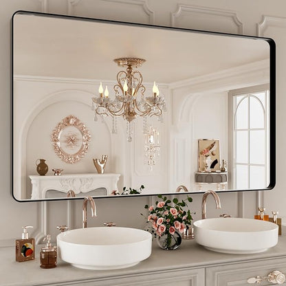 Bathroom Mirror Black,50x30 Inch Large Matte Black Bathroom Vanity Mirror,Rectangle Black Metal Framed Mirror for Wall,Anti-Rust,Shatter-Proof (Horizontal/Vertical)
