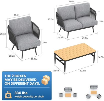 5-Piece Outdoor Patio Furniture Set All Weather 4-Seat Sofa with Coffee Table & Waterproof Thick Cushion – Patio Conversation Sets for Lawn, Balcony, Porch, Muebles para Patios Exteriores