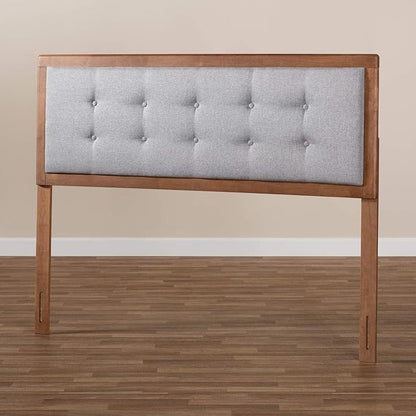Mid-Century Marvel Fabric Upholstered Walnut Brown Finished Wood Headboard, Wall Mount Headboard Full/Light Gray