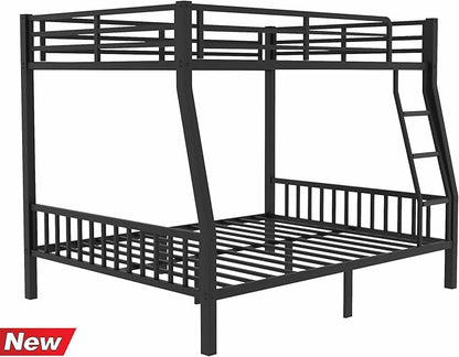 Higher Quality & Stronger Metal Full XL Over Queen Bunk Bed, Thickened Heavy Duty More Stable Safer Black Steel Bunkbed Bunk Queen Bed (Easier to Assemble) (Full XL Over Queen)