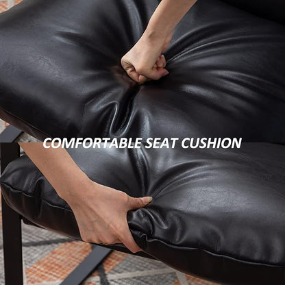 DUOMAY Mid-Century Accent Chair Armchair, Comfy PU Leather Leisure Chair Lazy Chair with Metal Leg for Living Room Bedroom Office Apartment, Black