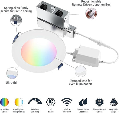 HALO 4” Smart Wi-Fi Slim Canless Recessed LED Downlight Powered by WiZ Pro, Dimmable Full Color with Smart Home Integration - HLB4069WZRGBWMWR