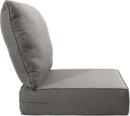 Luxury 22x24/22x25 6-Inch Outdoor Seat Cushions - Set of 2 Water Resistant Patio Chair Comfortable Cushion for Rattan Dining Rocker Glider Chairs Loveseat Couch Sectional Sofa - Grey