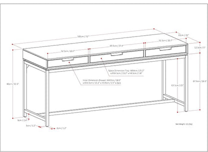 SIMPLIHOME Banting Desk - 72-Inch Wide Solid Oak Veneer and Metal Writing Desk in Oak, Modern Industrial Home Office Computer Table for Study with 2 Drawers and Flip-Down Keyboard Tray