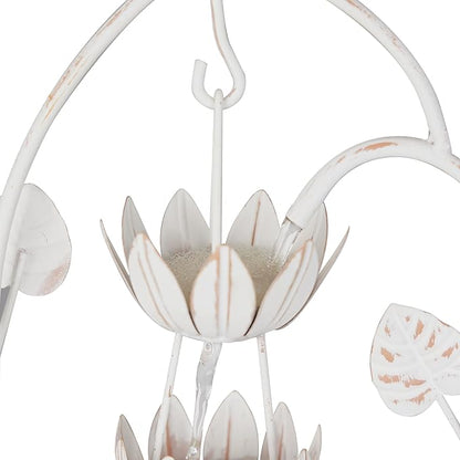 Alpine Corporation YHL866 30"" Metal Rustic Water Fountain with Decorative Flower – Cascading Waterfall Feature for Gardens, Patios, and Outdoor Décor, White