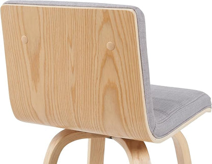 Vienna Modern Swivel Bar Height Stool with Grey Upholstered Seat and Patterned Oak Wood Frame Set of 4