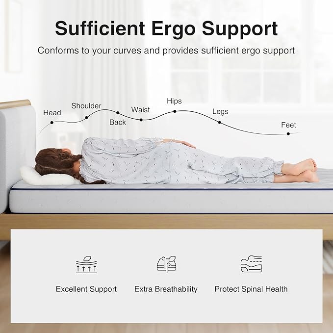 Novilla 6 Inch Queen Size Mattress, Bonnell Spring Mattresses for Spine Support, Queen Bed Mattress with Cooling Adaptive Foam- Medium Feel Certipur-Us Certified (Ideal for Youth/Guest Rooms)
