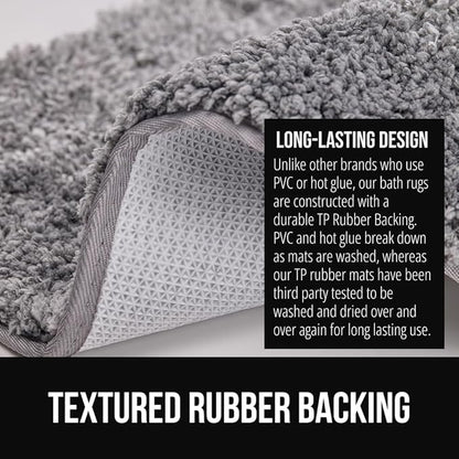 GORILLA GRIP Ultra Soft Plush Bathroom Rugs with Textured Rubber Backing, Absorbent Quick Dry Bath Mat, Machine Washable Shower Mats, Home Décor Accessories Bathmat Rug Essentials, 24 x 16 Grey