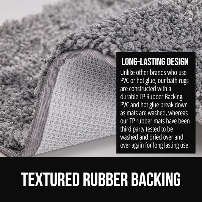GORILLA GRIP Ultra Soft Plush Bathroom Rugs with Textured Rubber Backing, 40 x 24 Absorbent Quick Dry Bath Mat, Machine Washable Shower Mats, Home Décor Accessories Bathmat Rug Essentials, Grey