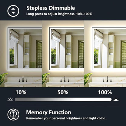 88x38 Inch LED Bathroom Mirror with Lights (Front Lit and Backlit) Black Framed Lighted Vanity Mirror for Bathroom Wall Dimmable Anti-Fog Memory Tempered Glass Horizontal/Vertical
