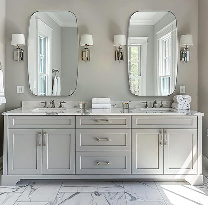 ANDY STAR Brushed Nickel Mirror, 24x32’’ Oval Mirror for Bathroom, Brushed Nickel Oblong Bathroom Mirror for Over Sink, Modern Anti Rust Silver Vanity Mirror